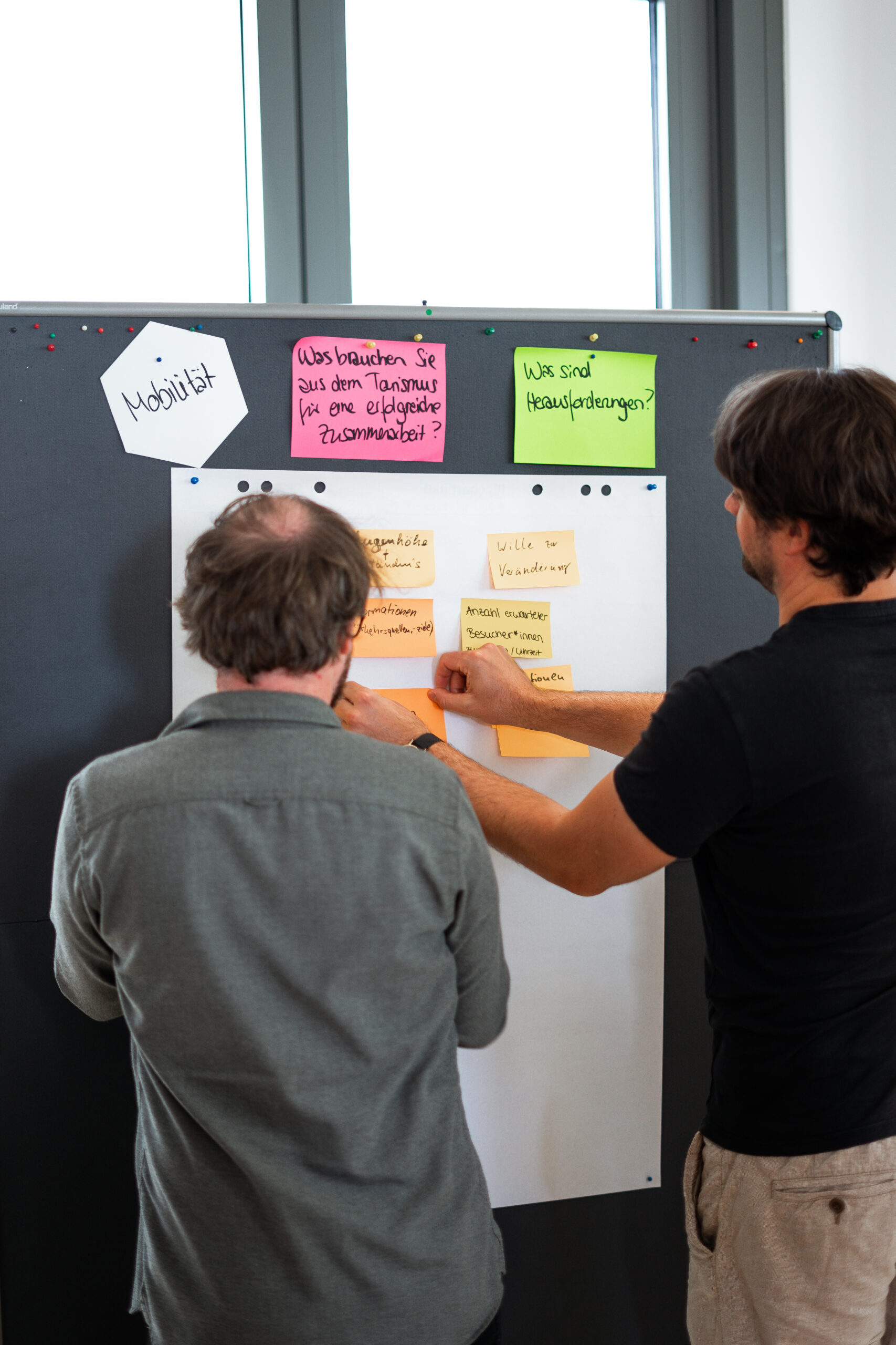 Teilnehmende setzen Ihre Ideen und Vorschläge fest. Teilnehmende setzen Ihre Ideen und Vorschläge aus Sticky Notes fest.