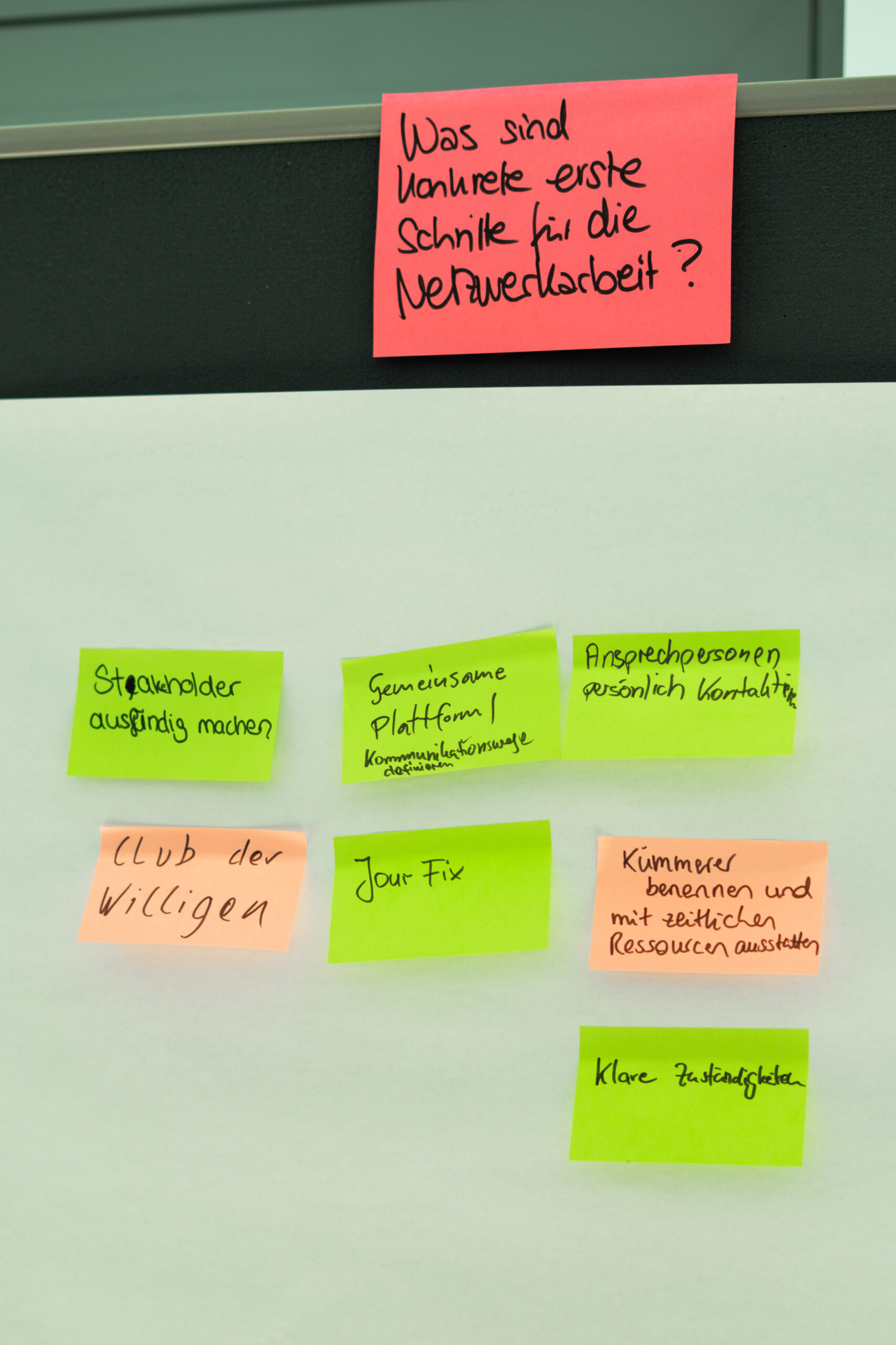 Gruppenergebnis zum Thema „Erste Schritte der Netzwerkarbeit“. Ergebnis World Café: Erste Schritte der Netzwerkarbeit.