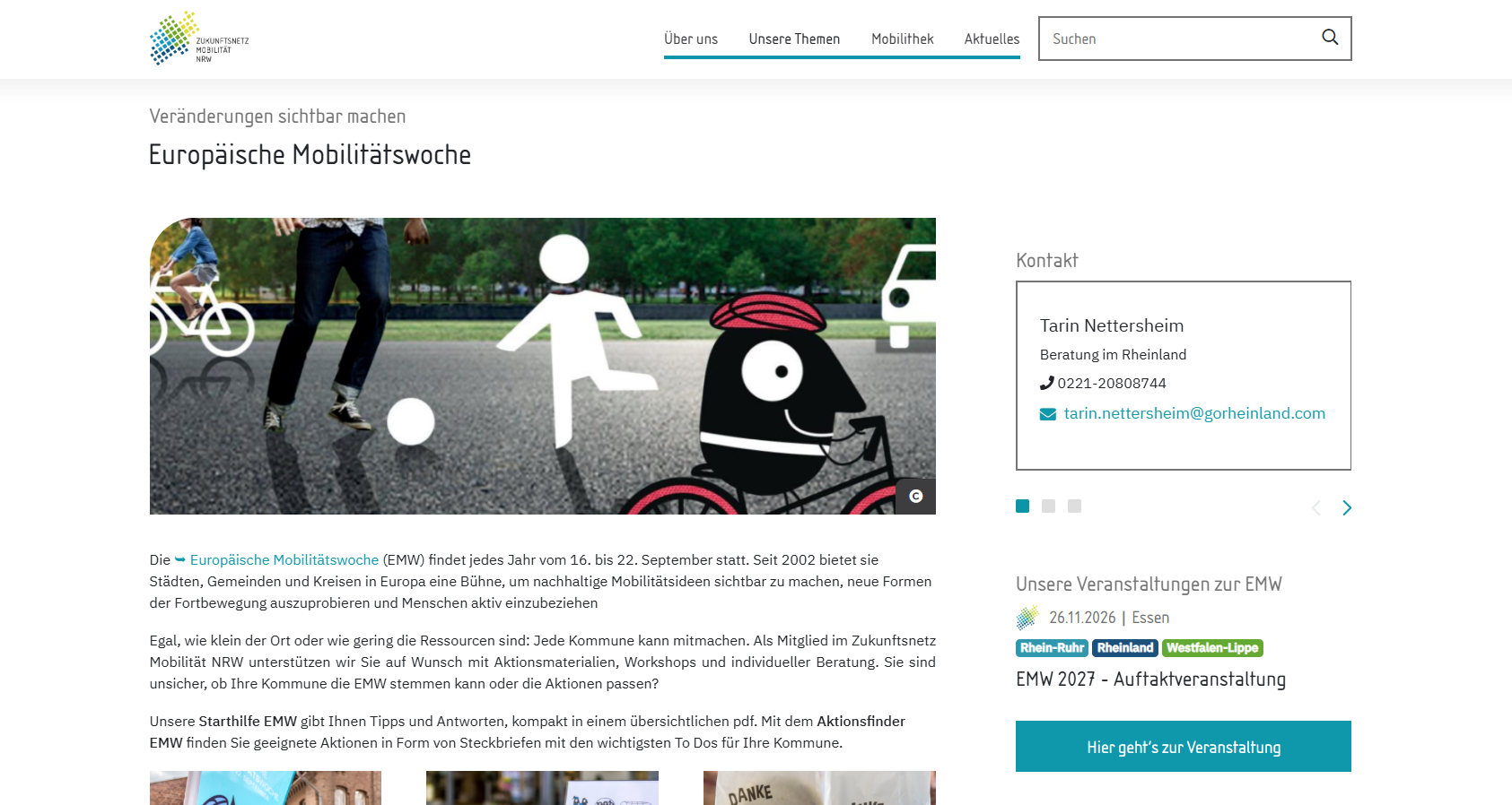 Webseitenoberfläche des Zukunftsnetz Mobilität NRW.
